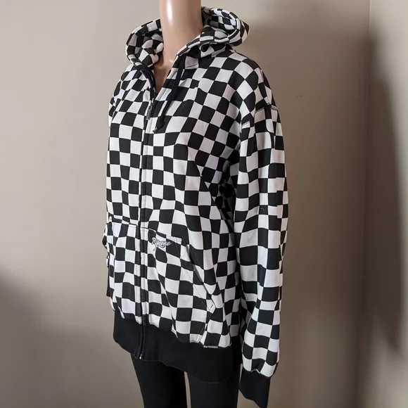 Ripzone Skateboard Checkered Black White Hoodie, Men's Large - Picture 3 of 6